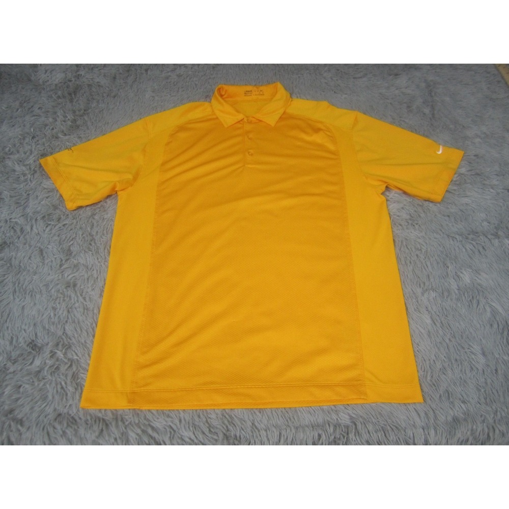 Nike Polo Shirt Mens Large Yellow NikeFIT‎ DRY Golf Athletic Rainmakers Logo